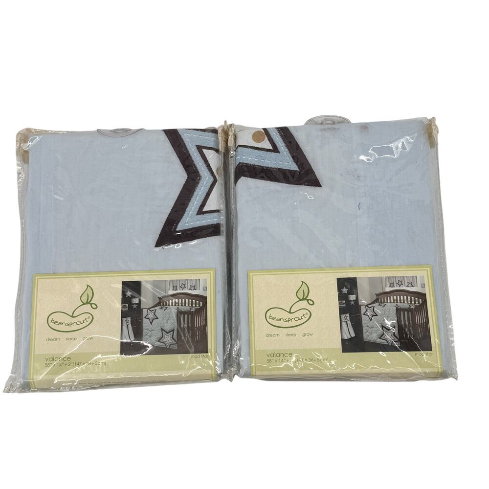 Beansprout Mod Star Nursery Window Valance Set of 2 Blue 58x14 Crib Decor